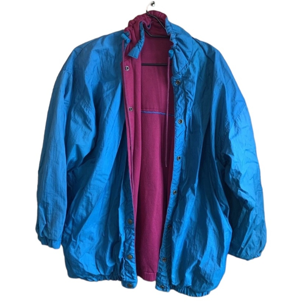 90s Womens Jacket Size Large Lined Wind Breaker Vintage 80s Coat Button Zip